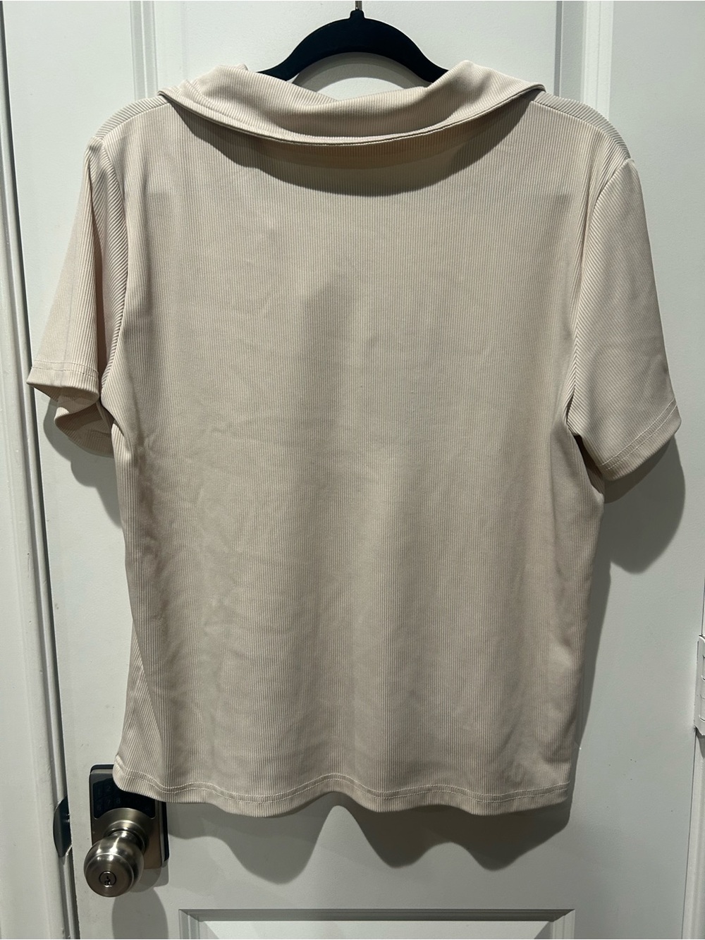 Women's Short-Sleeve Polo Top in Light Beige